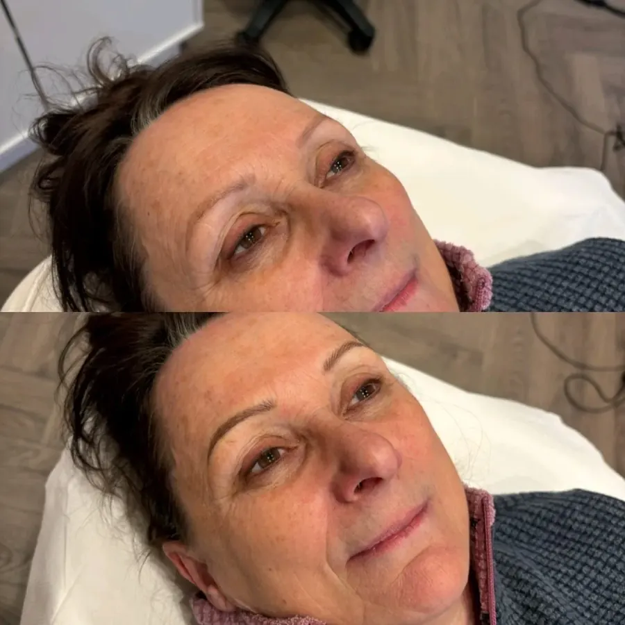 Subtle powder brow enhancement on fair skin, permanent makeup in Cheshire