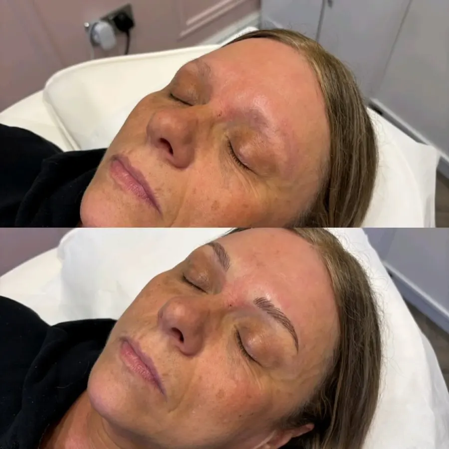 Subtle powder brow enhancement on fair skin, permanent makeup in Cheshire