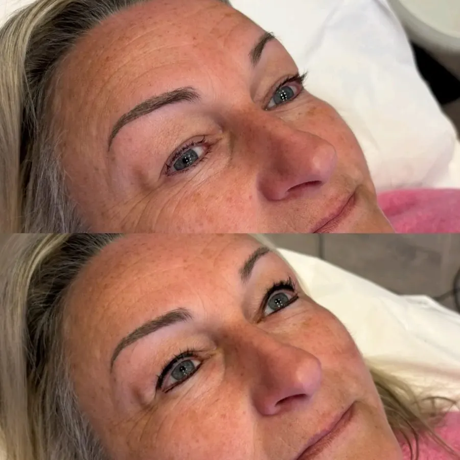 Freshly finished microbladed eyebrows, balanced and symmetrical, Cheshire